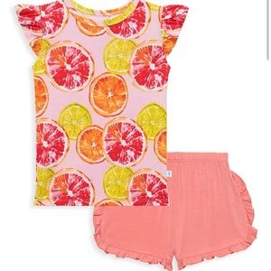 New Citrine Basic Ruffled Cap-Sleeve T-Shirt & Ruffled Varsity Shorts Set
